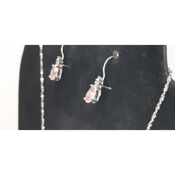 Women's Silver Toned Pink Stone Necklace And Earring Bridal Set - Picture 6 of 16